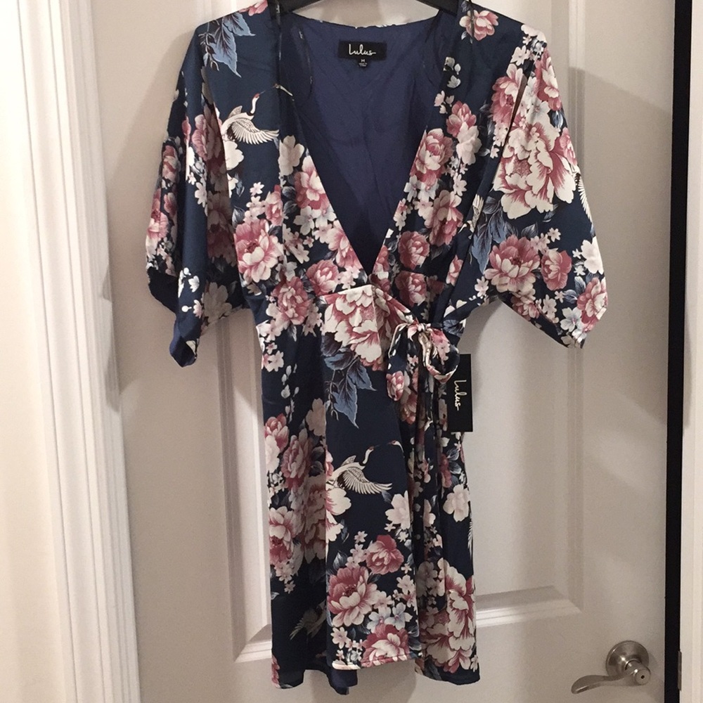 PRECIOUS PETALS BLUE FLORAL PRINT WRAP DRESS